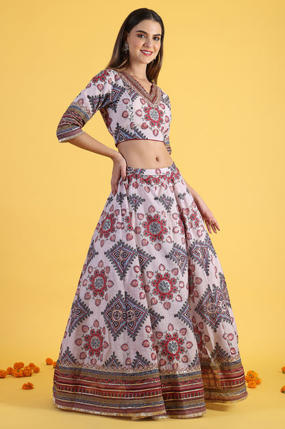 White Embroidered Beads Straight Blouse Top &amp; Skirt with Dupatta Set