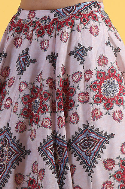 White Embroidered Beads Straight Blouse Top &amp; Skirt with Dupatta Set