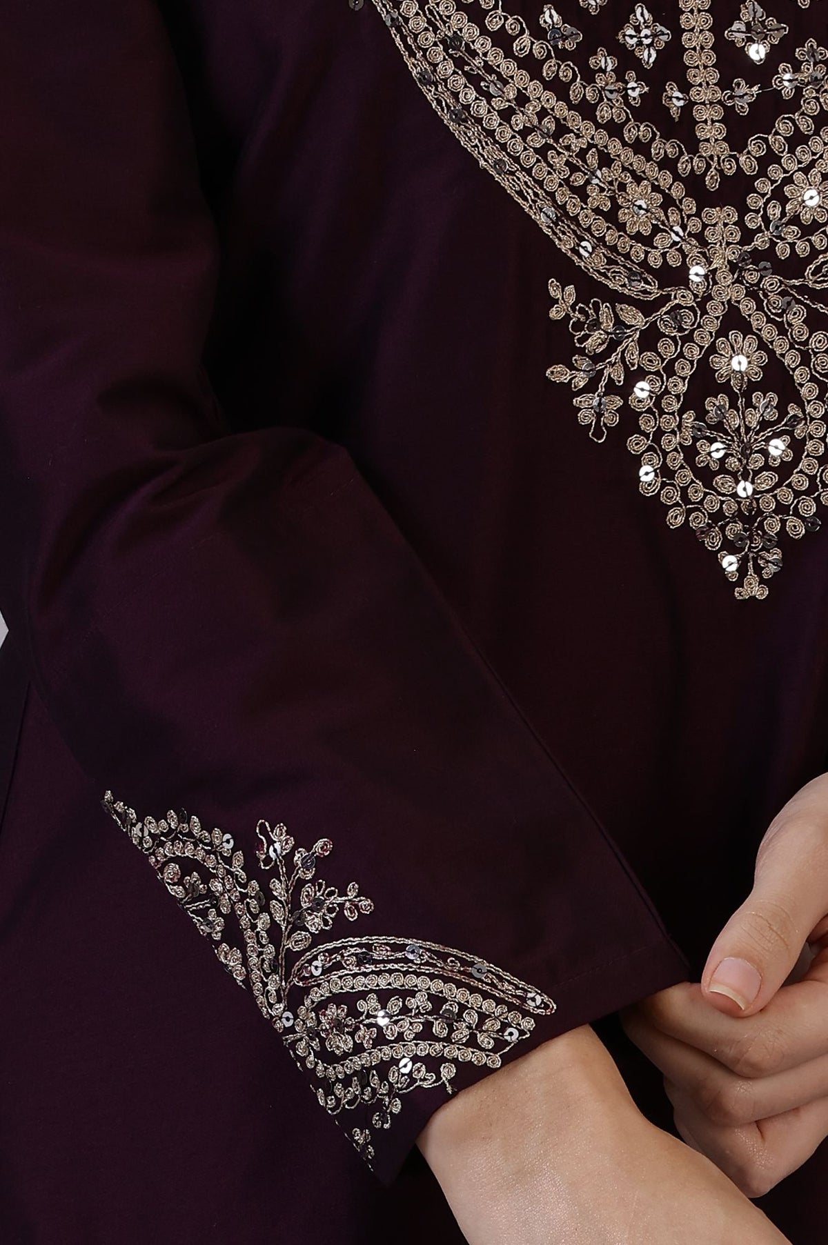 Burgundy Zari Embroidered Straight Kurta