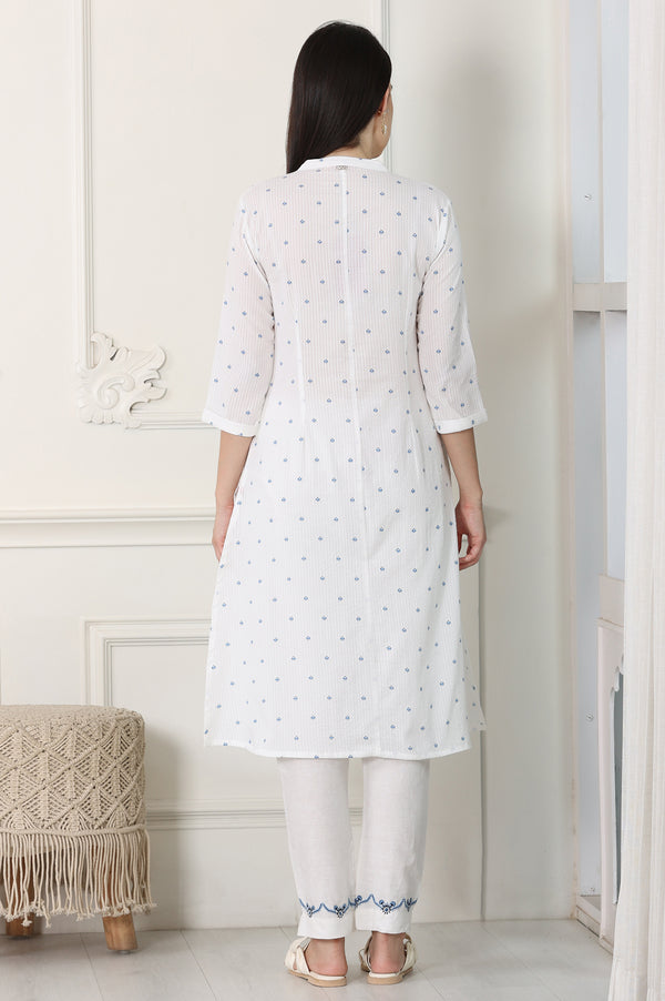 White Printed Pure Cotton Soft & Breathable Straight Kurta