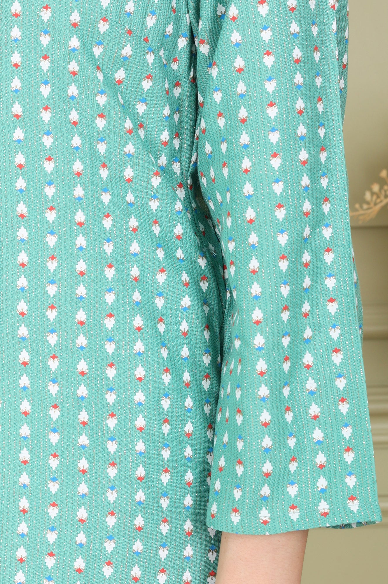 Green Glitter Geometric Printed Rayon Straight Kurta