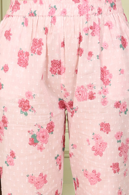 Pink Floral Printed Pure Cotton Straight Kurta And Pants Co-Ord Set