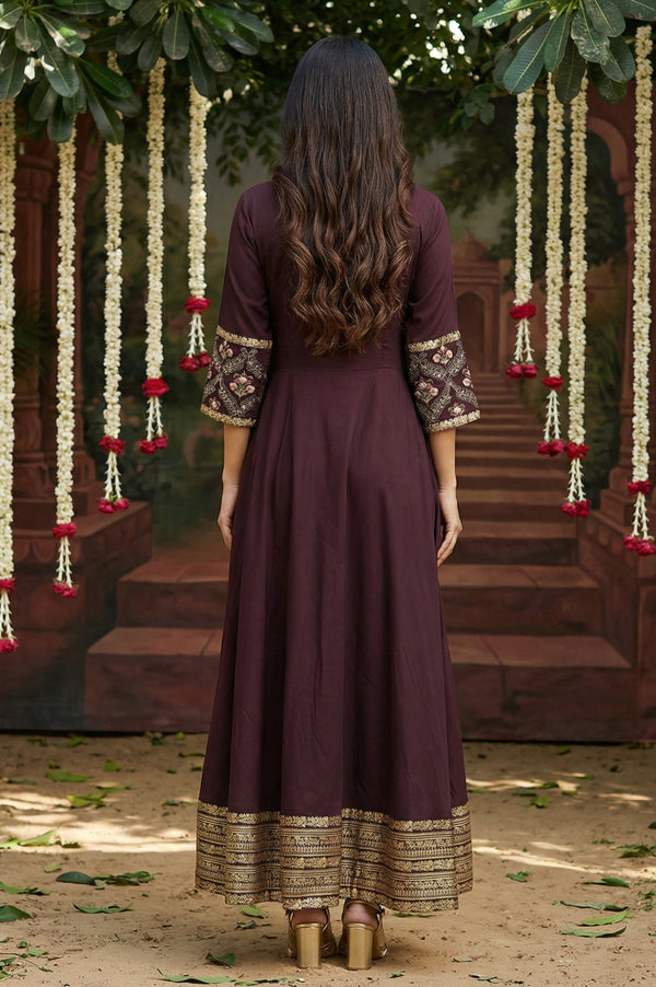 Purple Embroidered Festive Panelled Dress