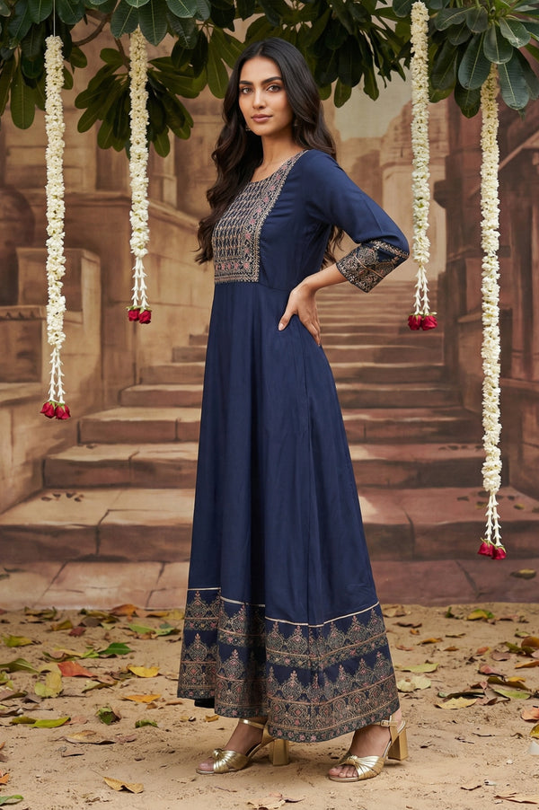 Navy Blue Embroidered Anarkali Dress