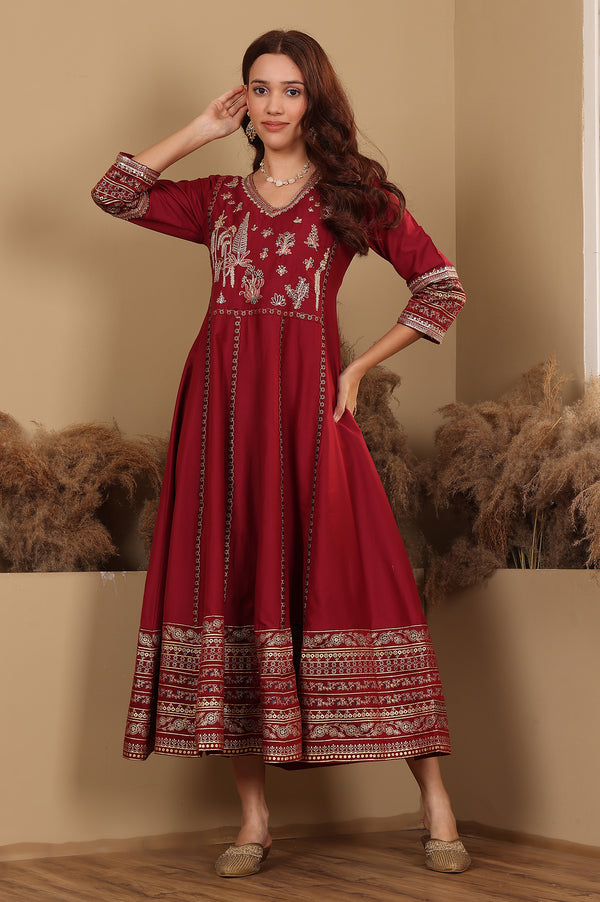 Deep Red Embroidered Anarkali Dress