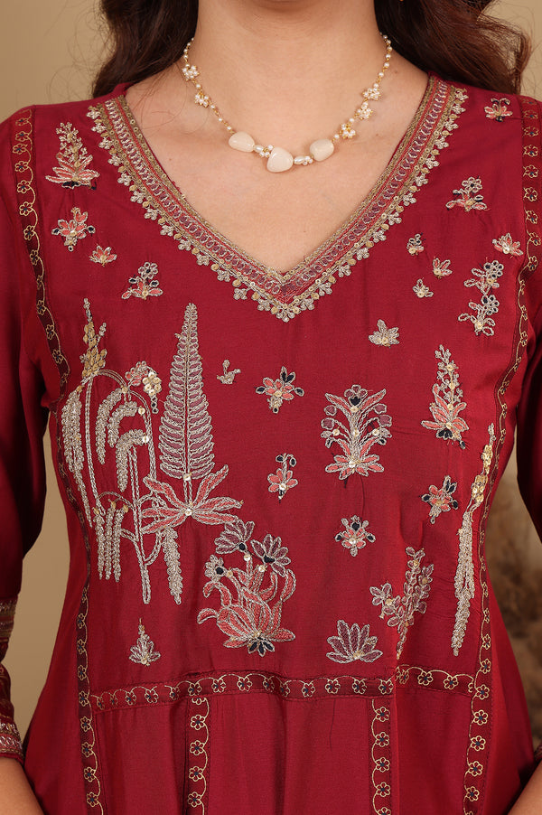 Deep Red Embroidered Anarkali Dress