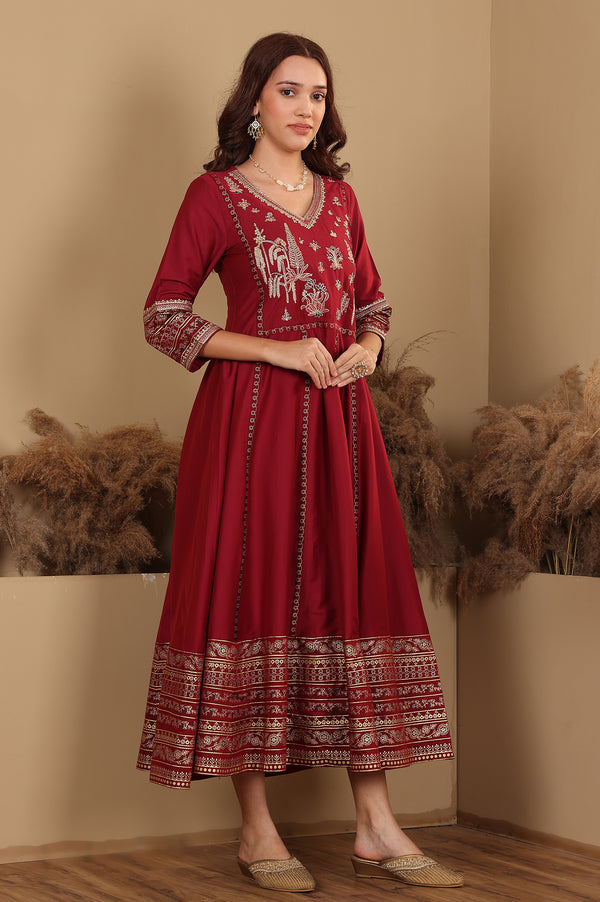 Deep Red Embroidered Anarkali Dress