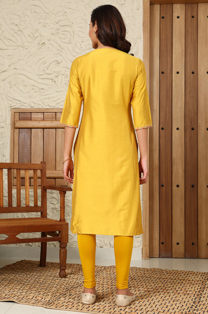 Yellow Solid Dori Embroidered Festive Straight Kurta - wforwoman