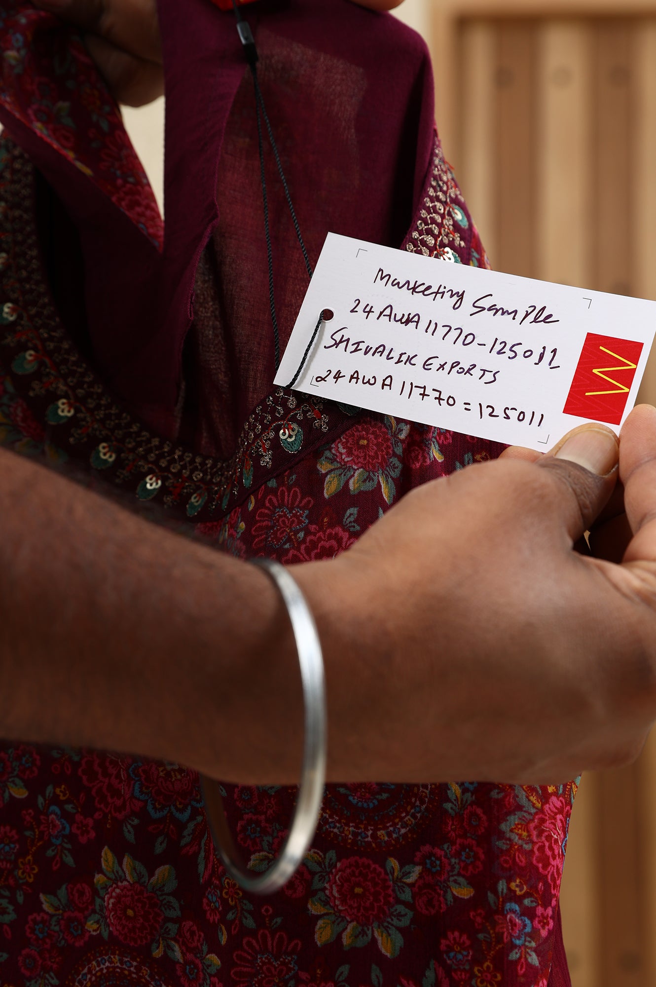 Wine Floral Printed Dori Embroidered Chiffon Kurta With Attached Lining