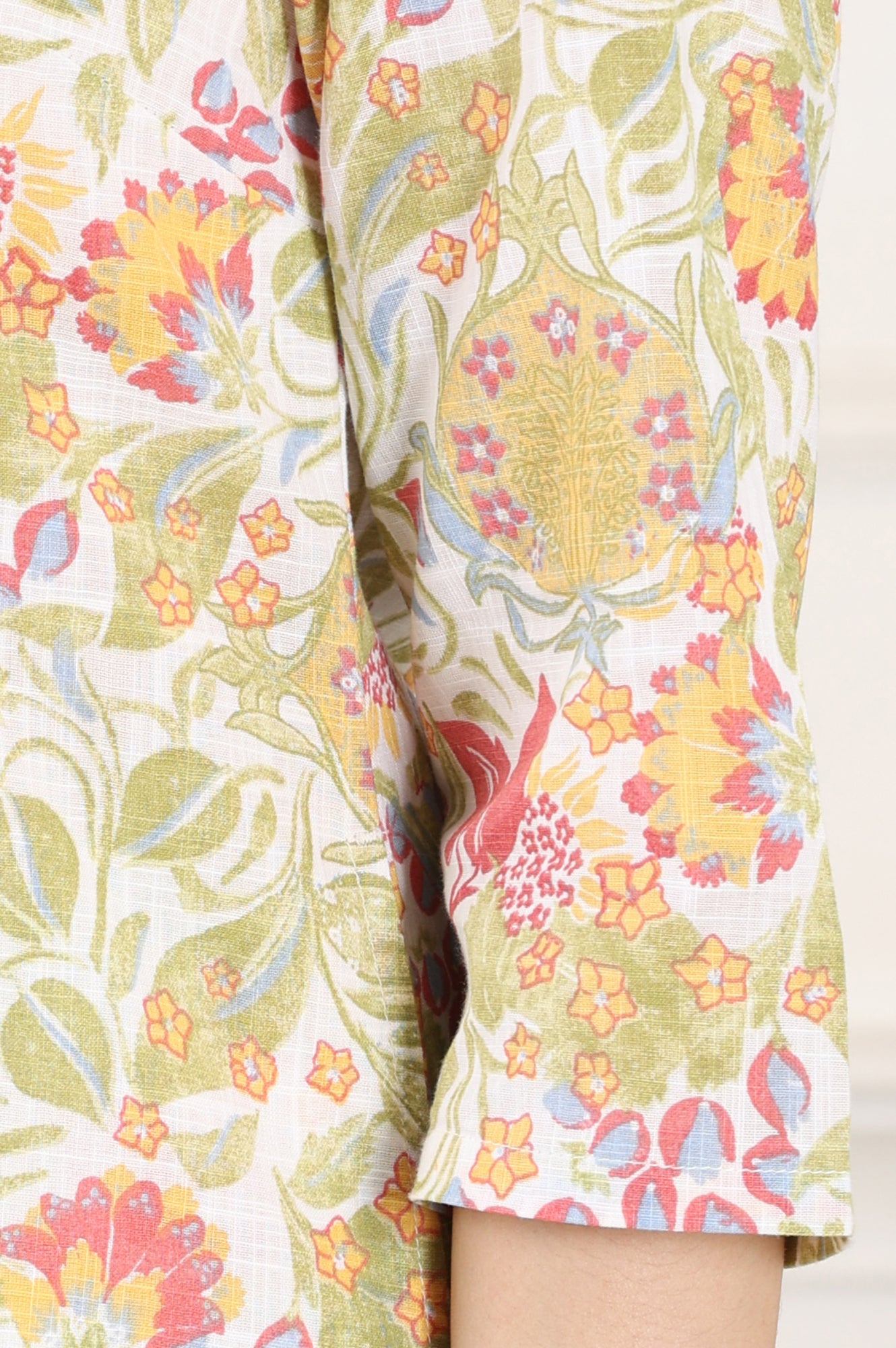 White Floral Printed Pure Cotton Straight Kurta With Lace On Neck - wforwoman