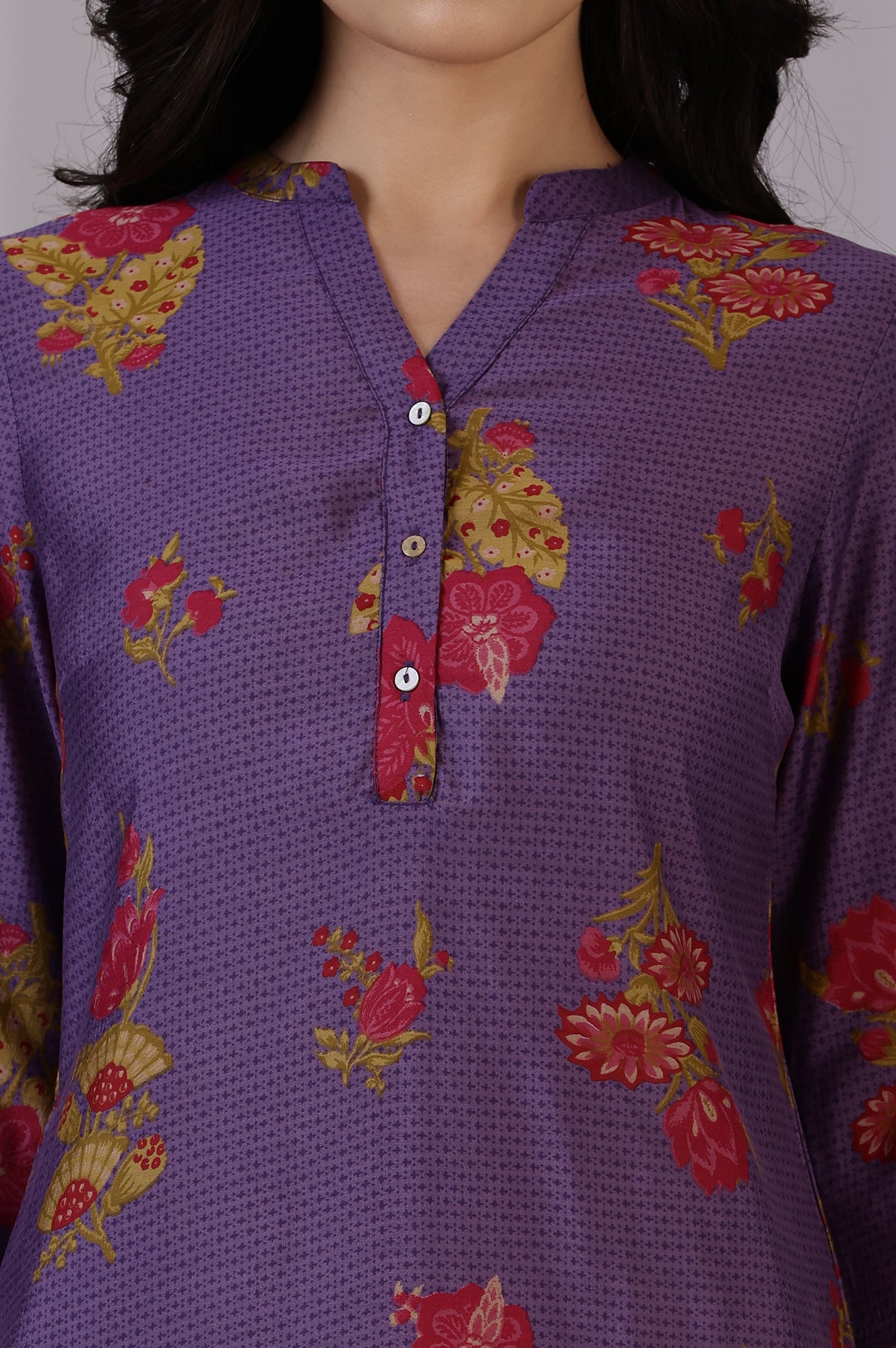 Purple Floral Straight Muslin Kurta