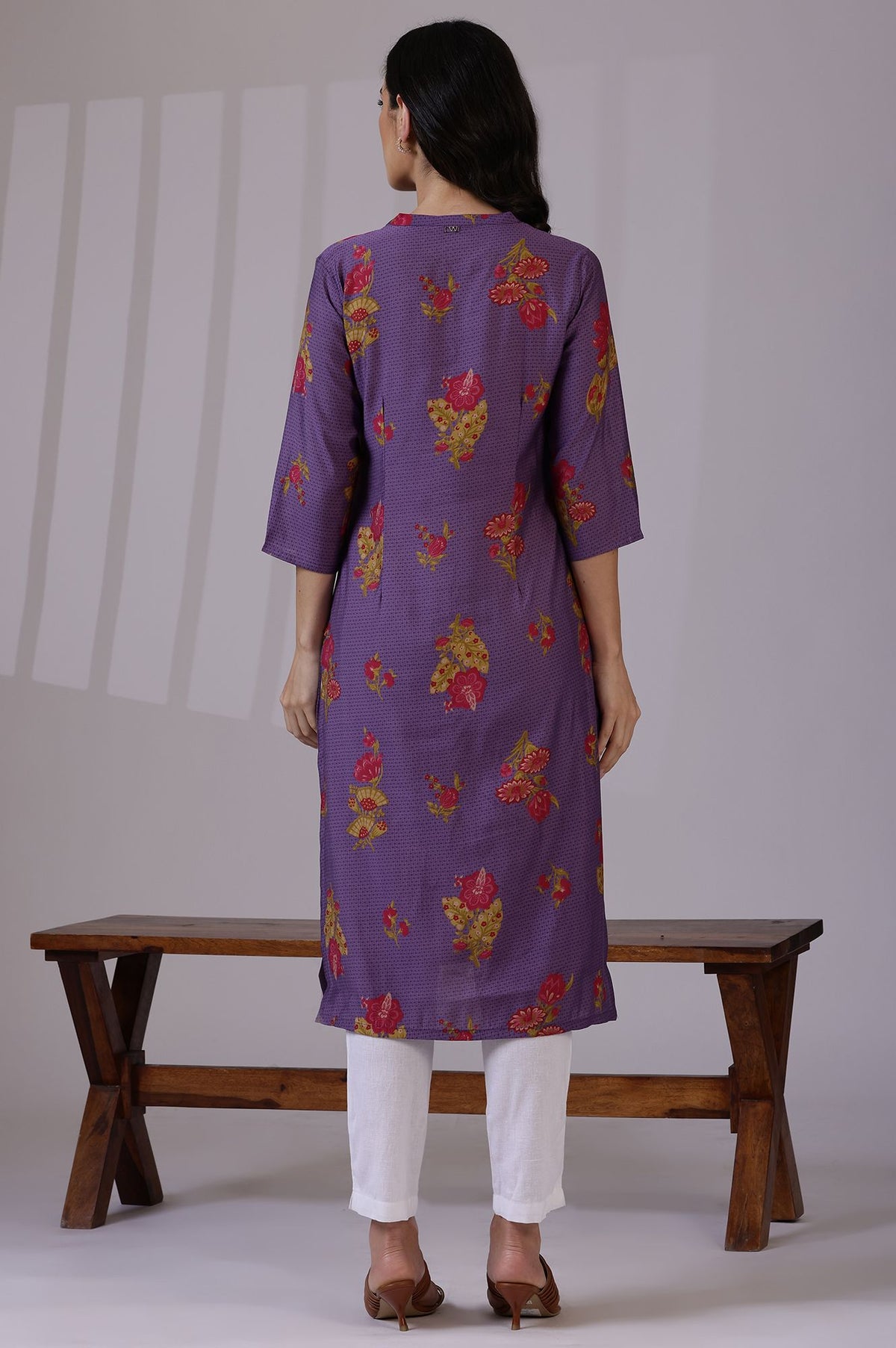 Purple Floral Printed Muslin Straight Kurta