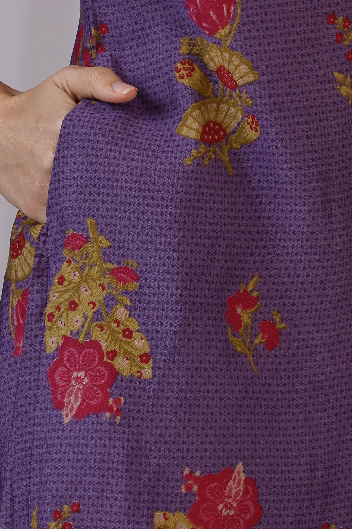 Purple Floral Straight Muslin Kurta