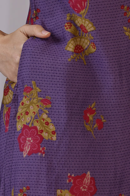 Purple Floral Straight Muslin Kurta