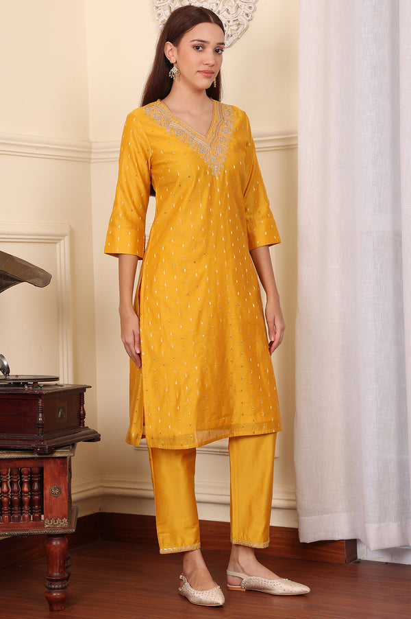 Yellow Dori Embroidered Chanderi Straight Kurta