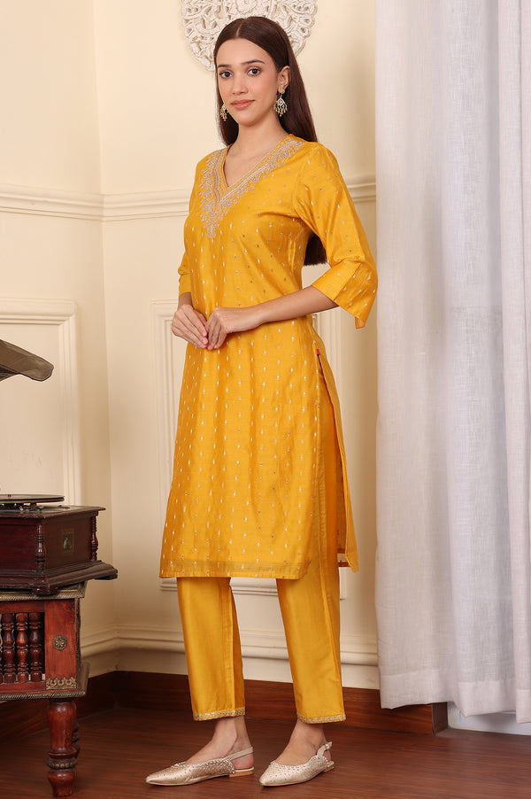 Yellow Dori Embroidered Chanderi Straight Kurta