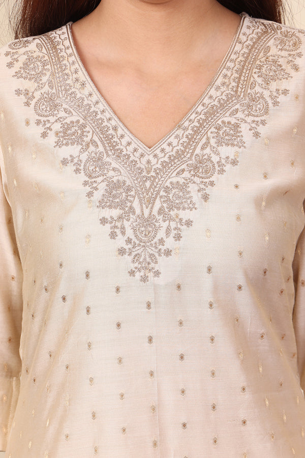 White Dori Embroidered Chanderi Straight Kurta