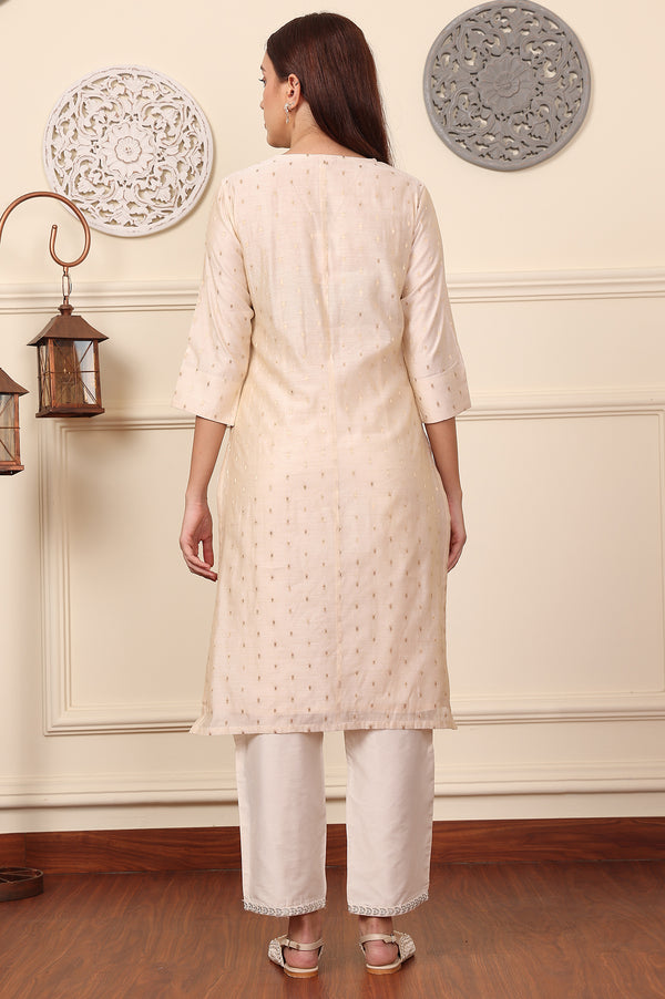 White Dori Embroidered Chanderi Straight Kurta