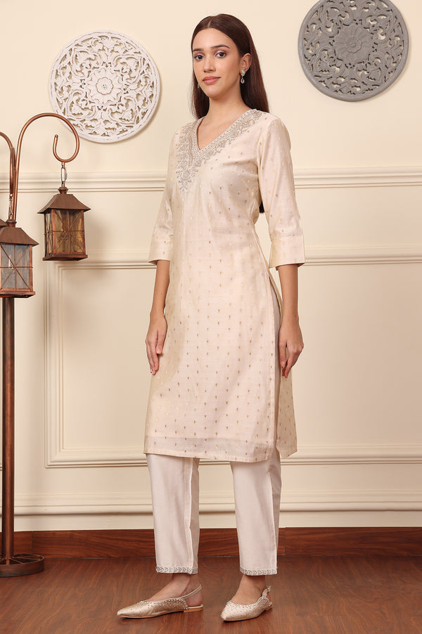 White Dori Embroidered Chanderi Straight Kurta