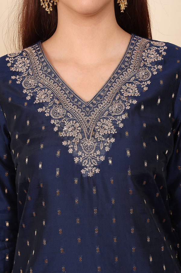 Blue Dori Embroidered Chanderi Straight Kurta