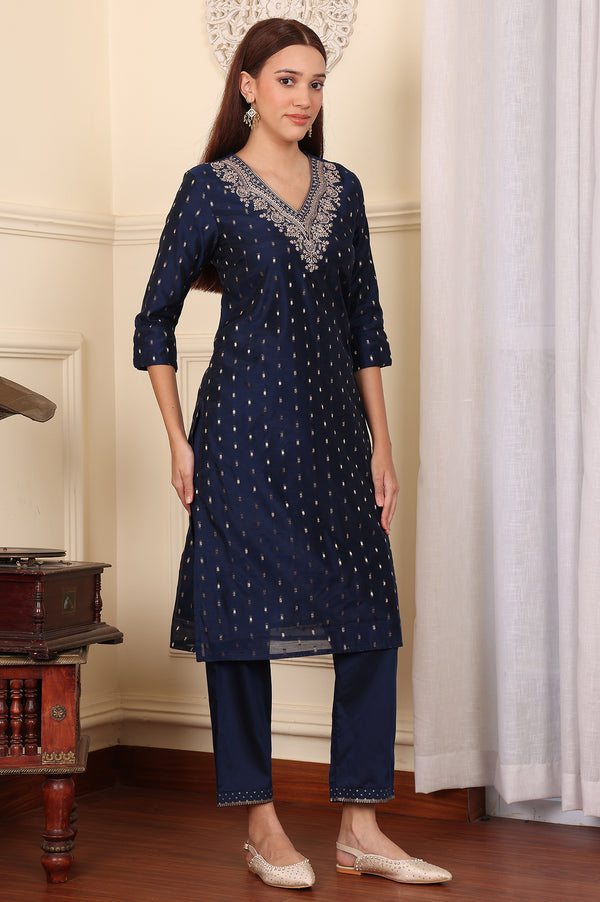 Blue Dori Embroidered Chanderi Straight Kurta