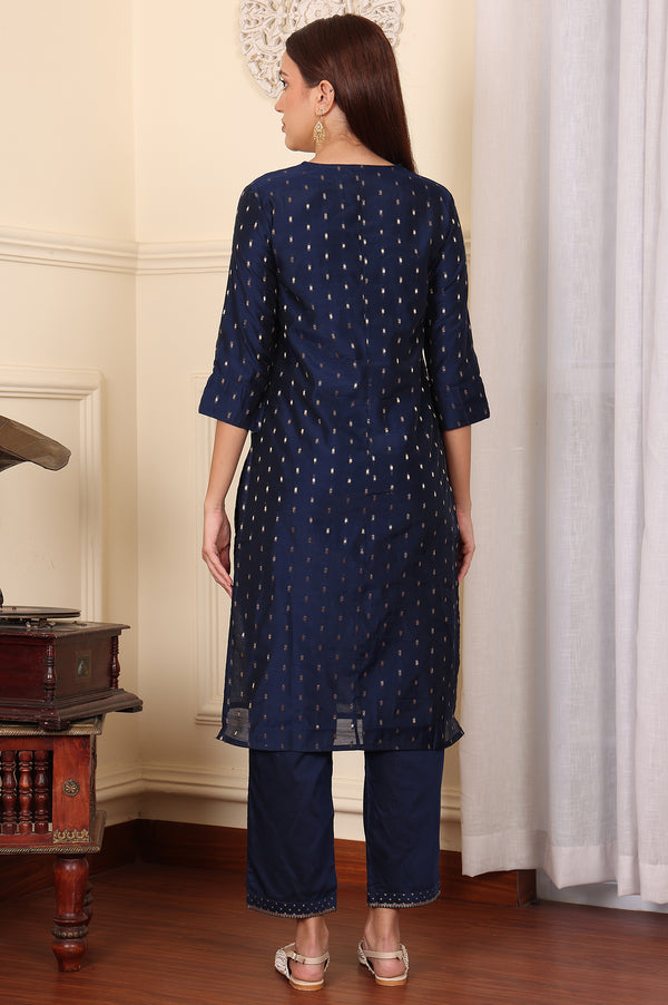Blue Dori Embroidered Chanderi Straight Kurta