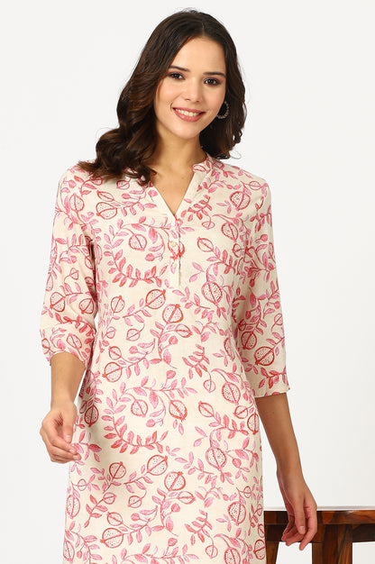 Beige Floral Straight Rayon Kurta