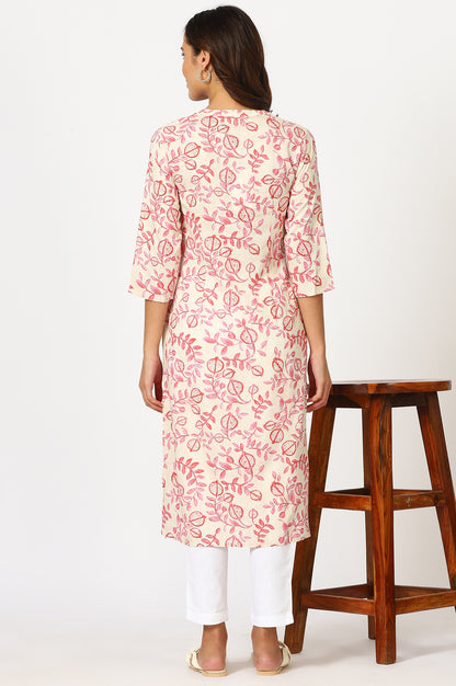 Beige Floral Straight Rayon Kurta