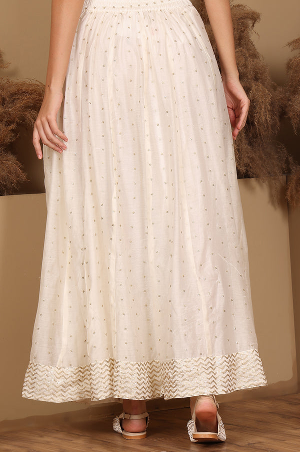 White Embroidered Flared Skirt