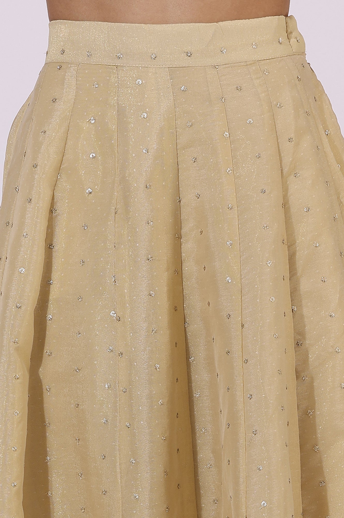 Gold Solid Sequins Flared Woven Skirt