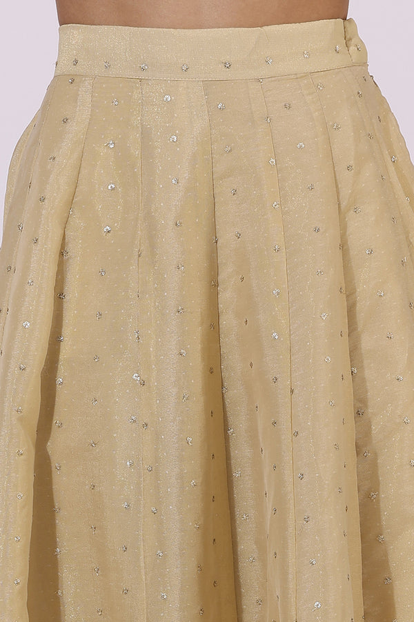 Gold Solid Sequins Flared Woven Skirt