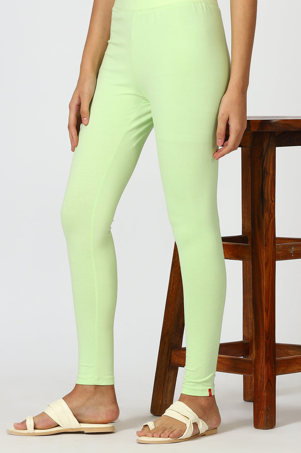 Green Solid Cotton Blend Straight Tights