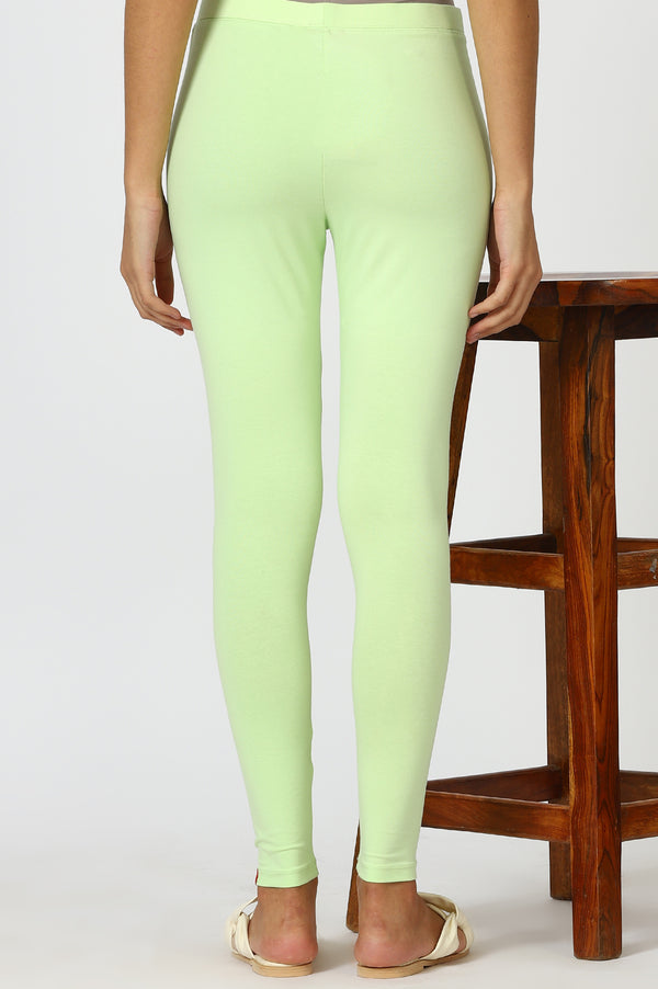 Green Solid Cotton Blend Straight Tights