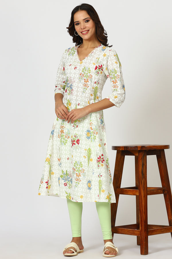 Green Solid Cotton Blend Straight Tights