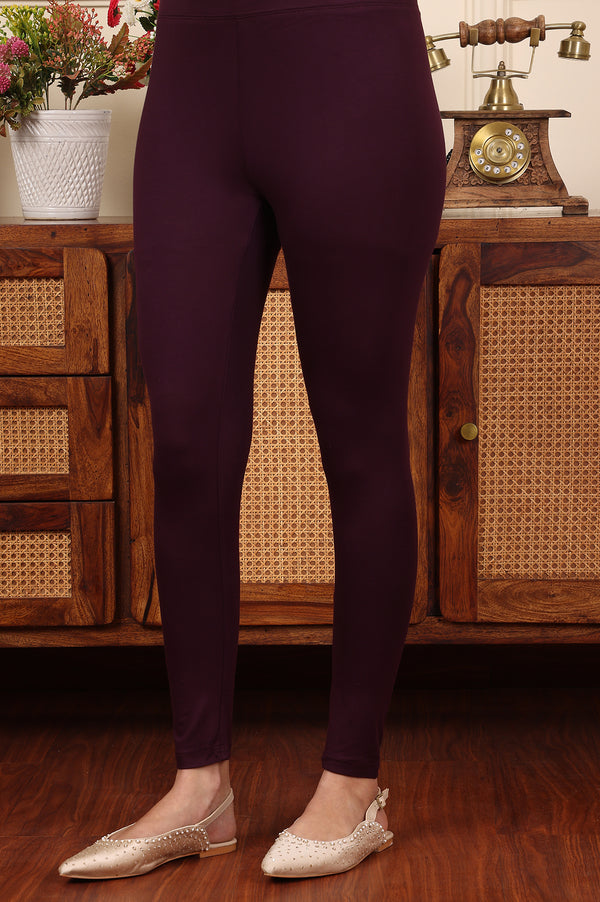 Wine Solid Viscose Lycra Tights With Elasticated Band