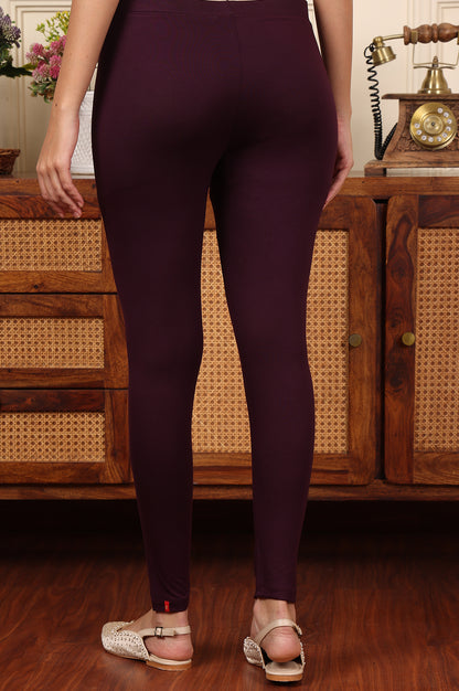 Wine Solid Viscose Lycra Tights With Elasticated Band - wforwoman