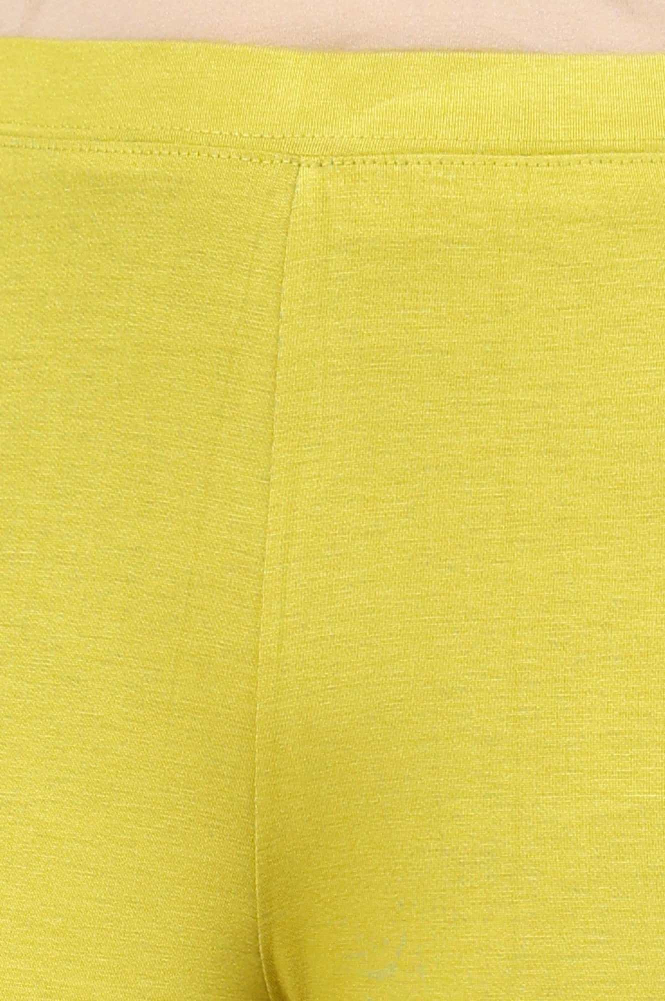 Celery Green Solid Viscose Lycra Tights With Elasticated Band