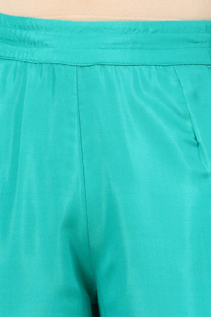 Dark Teal Sequined Shantung Straight Pants
