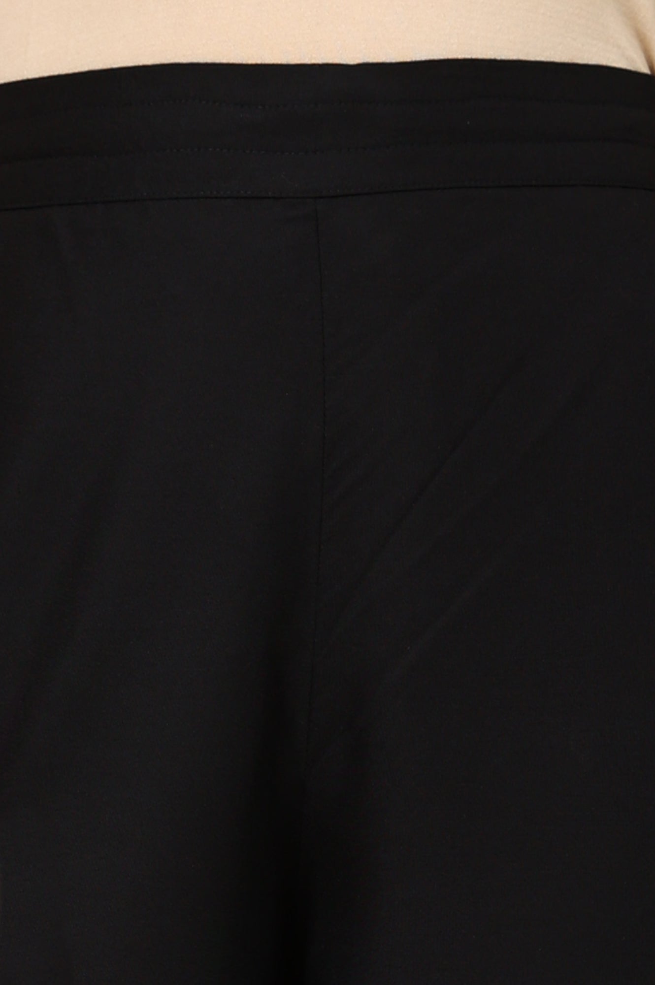 Black Solid Rayon Parallel Pants With Embellished Organza Hemline