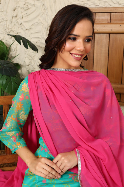 Pink Chiffon Golden Mukaish Dupatta With Gota Patti Border - wforwoman
