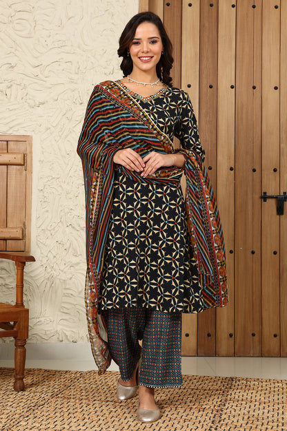 Multi-Coloured Stripe Printed Chiffon Dupatta
