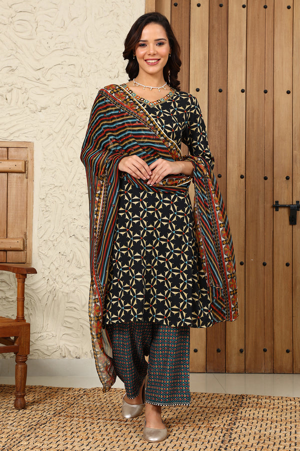 Multi-Coloured Stripe Printed Chiffon Dupatta