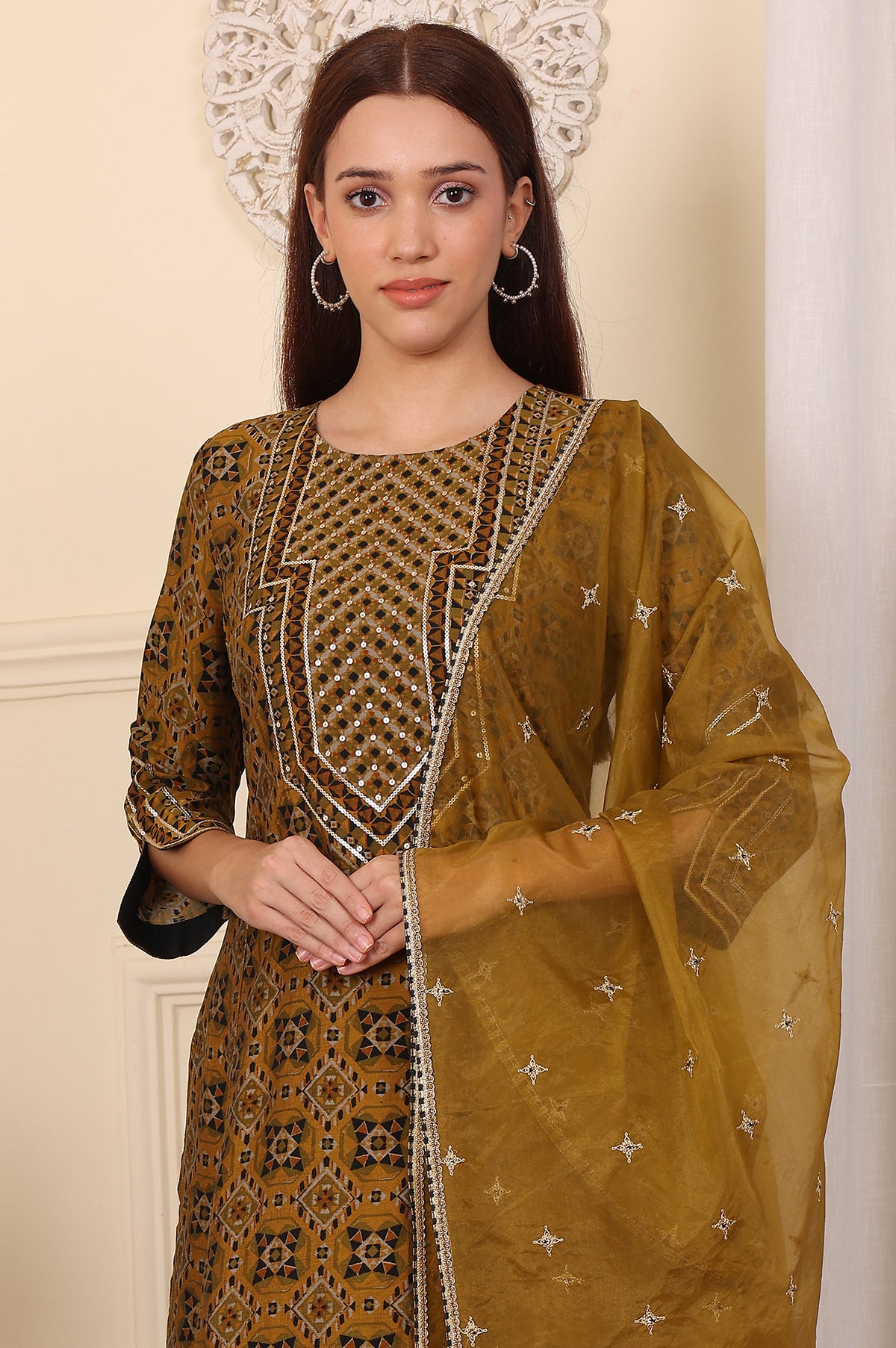 Mustard Yellow Dori Embroidered Organza Dupatta - WFS