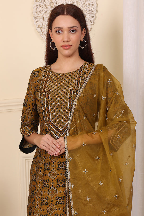 Mustard Yellow Dori Embroidered Organza Dupatta