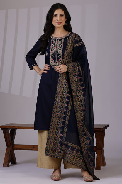 Blue Solid Kota Dupattas