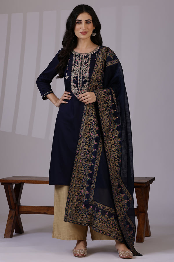 Blue Solid Kota Dupattas