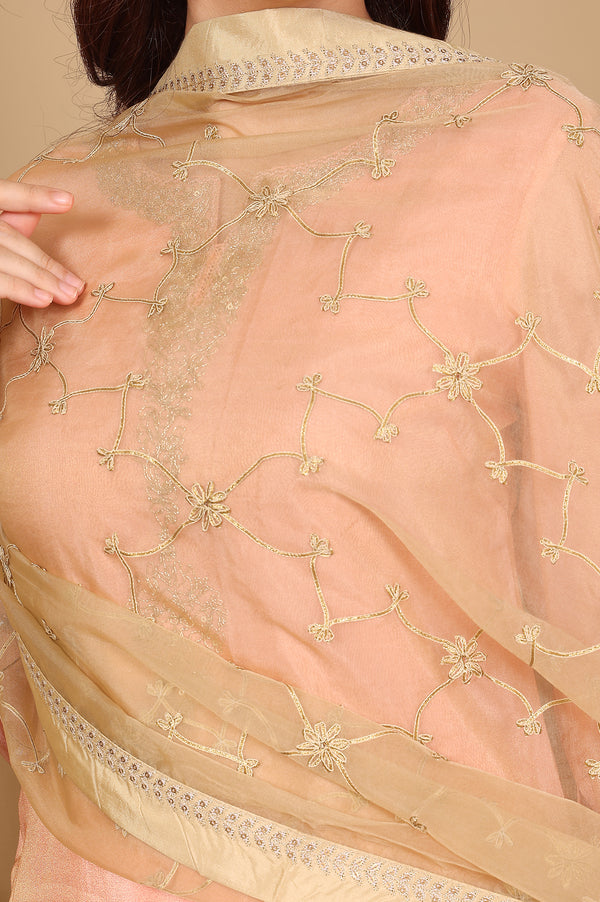 Gold Solid Embroidered Gota Rectangular Organza Dupatta