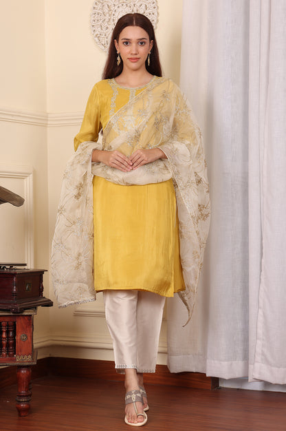 White Embroidered Gota Work Rectangular Organza Dupatta