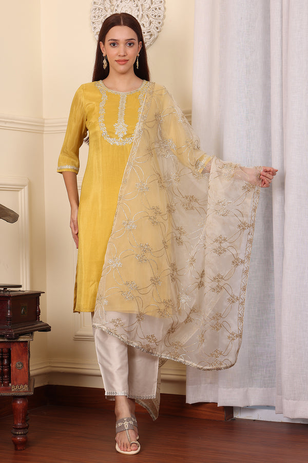 White Embroidered Gota Work Rectangular Organza Dupatta