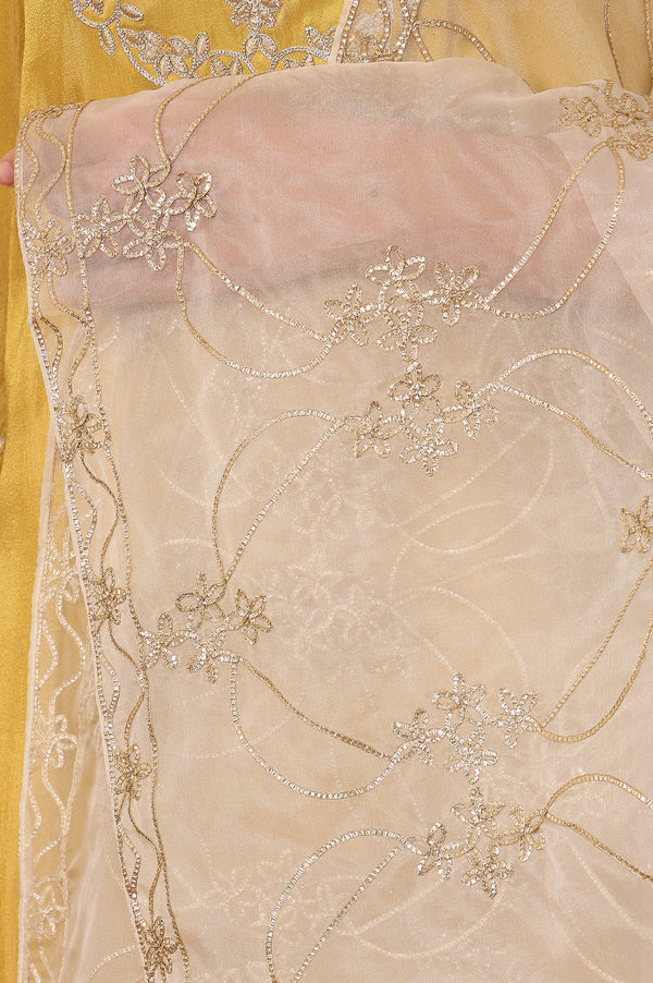 White Embroidered Gota Work Rectangular Organza Dupatta